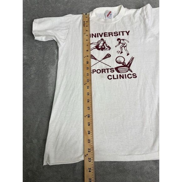 Vintage 80s University Sports Short Sleeve T Shirt Men's Size Small White - Picture 11 of 12
